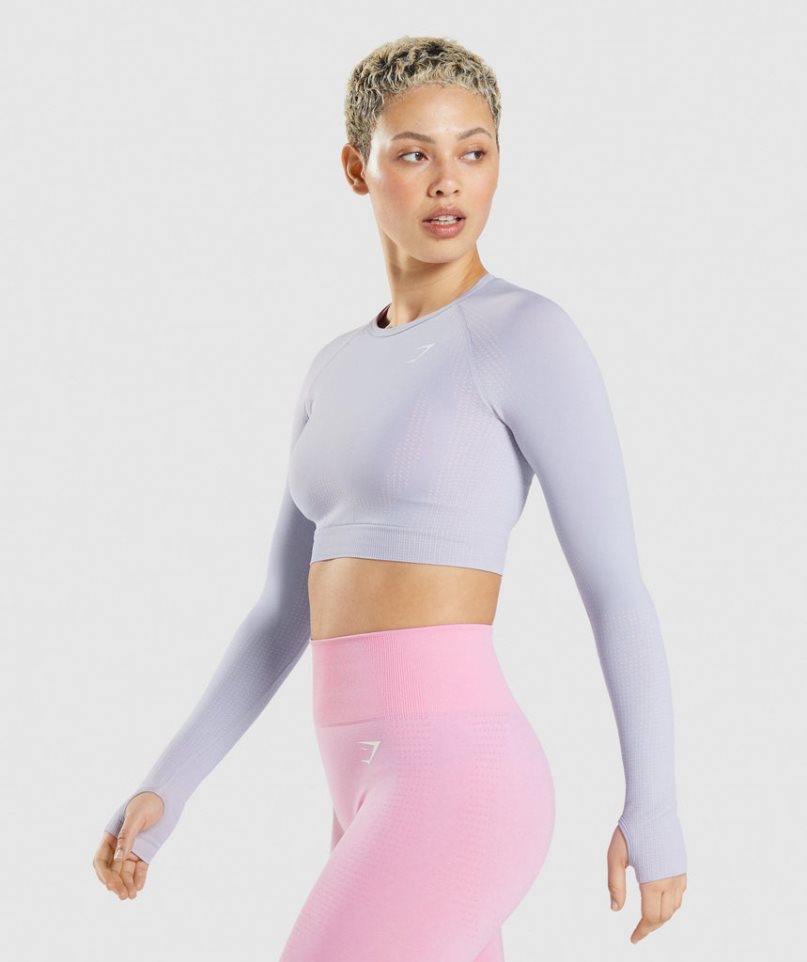 Women's Gymshark Vital Seamless 2.0 Cropped Tops Light Blue | CA 703681